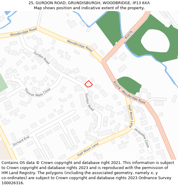 25, GURDON ROAD, GRUNDISBURGH, WOODBRIDGE, IP13 6XA: Location map and indicative extent of plot