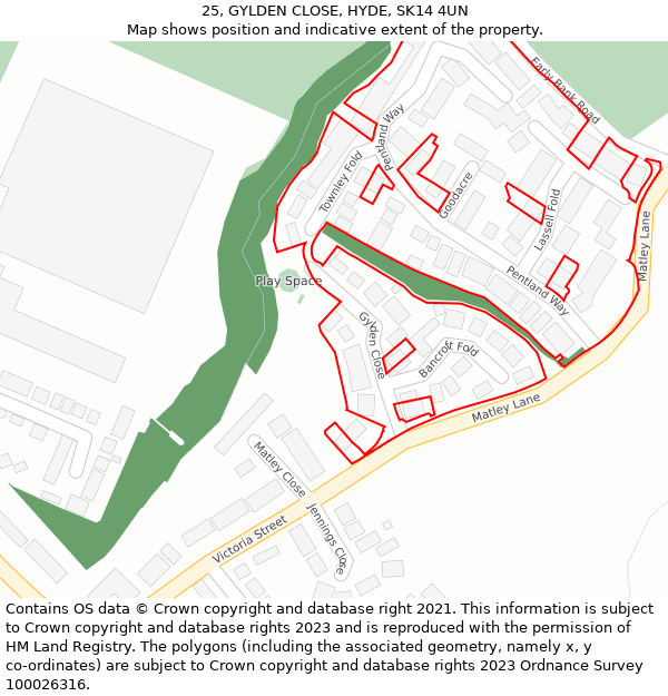 25, GYLDEN CLOSE, HYDE, SK14 4UN: Location map and indicative extent of plot