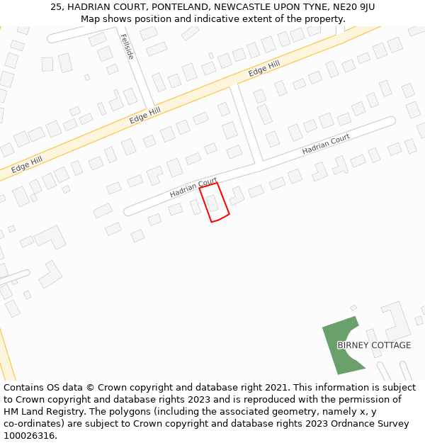 25, HADRIAN COURT, PONTELAND, NEWCASTLE UPON TYNE, NE20 9JU: Location map and indicative extent of plot