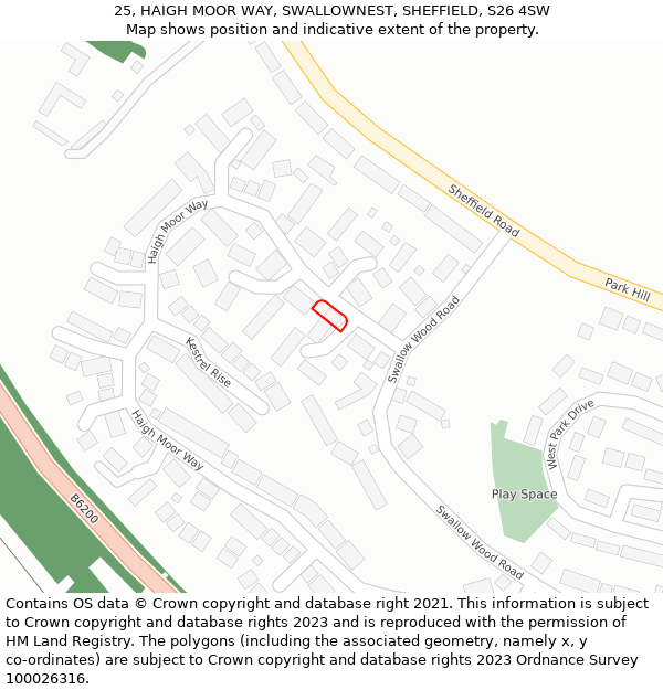 25, HAIGH MOOR WAY, SWALLOWNEST, SHEFFIELD, S26 4SW: Location map and indicative extent of plot