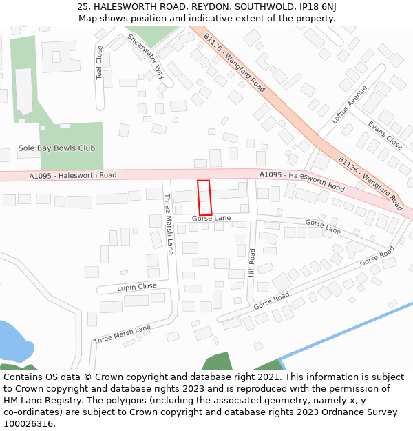 25, HALESWORTH ROAD, REYDON, SOUTHWOLD, IP18 6NJ: Location map and indicative extent of plot