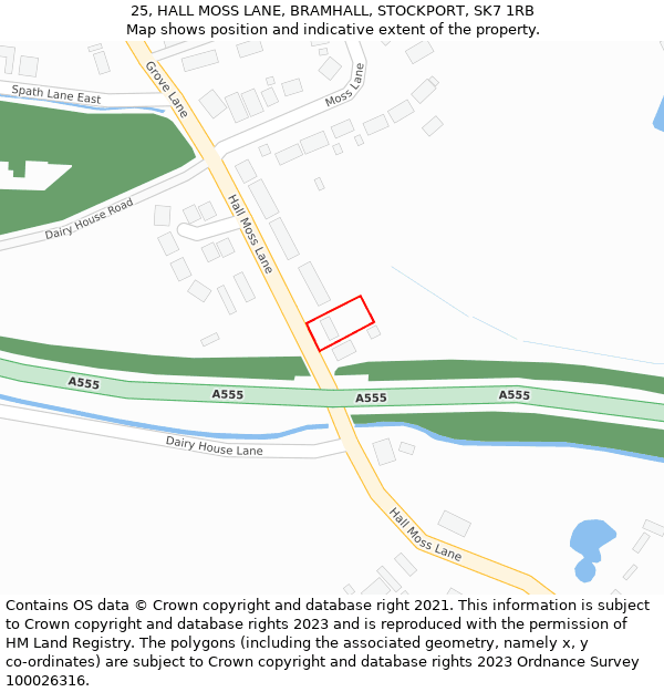 25, HALL MOSS LANE, BRAMHALL, STOCKPORT, SK7 1RB: Location map and indicative extent of plot