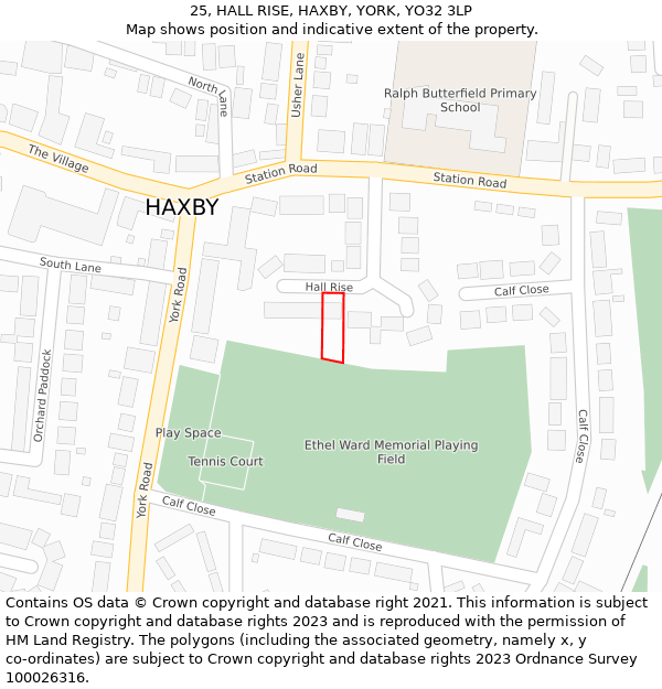 25, HALL RISE, HAXBY, YORK, YO32 3LP: Location map and indicative extent of plot