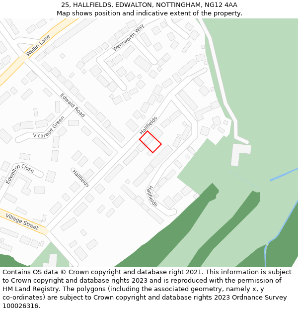 25, HALLFIELDS, EDWALTON, NOTTINGHAM, NG12 4AA: Location map and indicative extent of plot