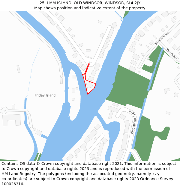 25, HAM ISLAND, OLD WINDSOR, WINDSOR, SL4 2JY: Location map and indicative extent of plot