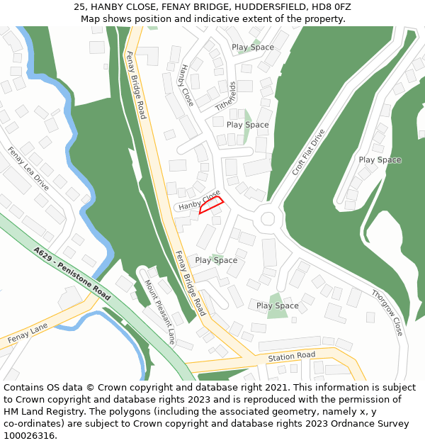 25, HANBY CLOSE, FENAY BRIDGE, HUDDERSFIELD, HD8 0FZ: Location map and indicative extent of plot