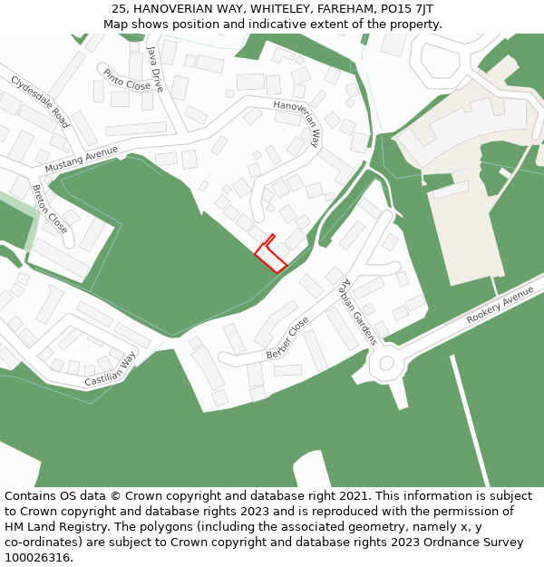 25, HANOVERIAN WAY, WHITELEY, FAREHAM, PO15 7JT: Location map and indicative extent of plot