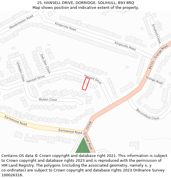 25, HANSELL DRIVE, DORRIDGE, SOLIHULL, B93 8RQ: Location map and indicative extent of plot