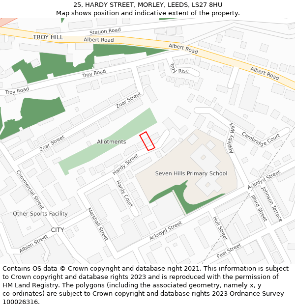 25, HARDY STREET, MORLEY, LEEDS, LS27 8HU: Location map and indicative extent of plot