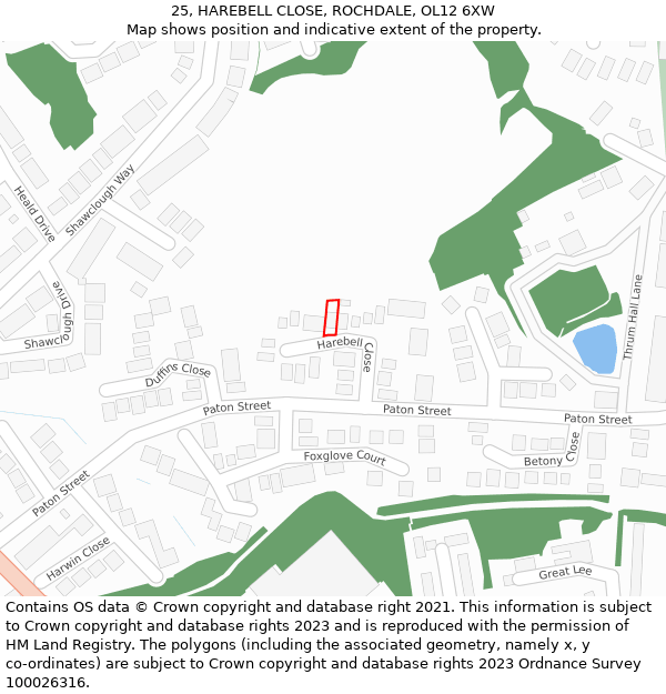 25, HAREBELL CLOSE, ROCHDALE, OL12 6XW: Location map and indicative extent of plot