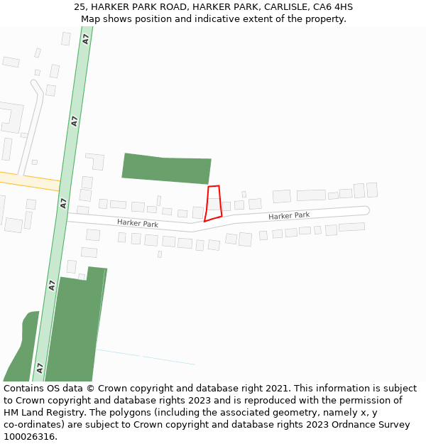 25, HARKER PARK ROAD, HARKER PARK, CARLISLE, CA6 4HS: Location map and indicative extent of plot