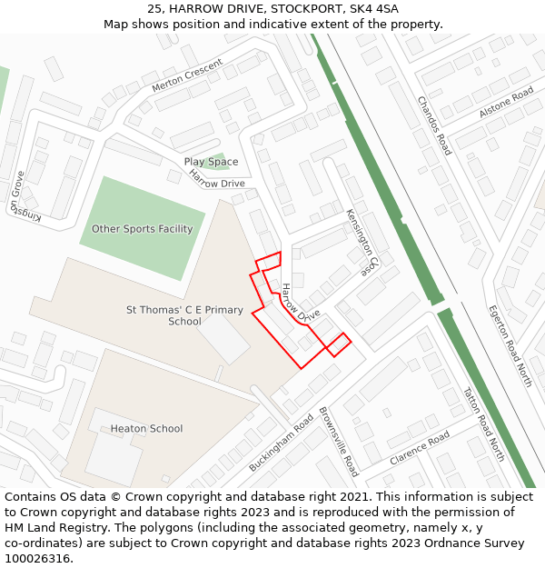 25, HARROW DRIVE, STOCKPORT, SK4 4SA: Location map and indicative extent of plot