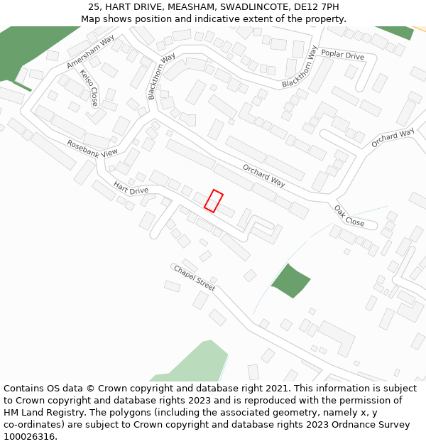 25, HART DRIVE, MEASHAM, SWADLINCOTE, DE12 7PH: Location map and indicative extent of plot