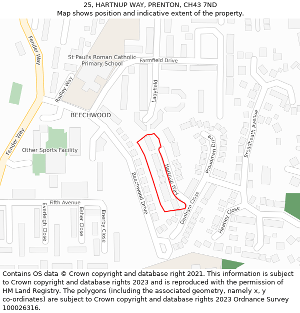 25, HARTNUP WAY, PRENTON, CH43 7ND: Location map and indicative extent of plot