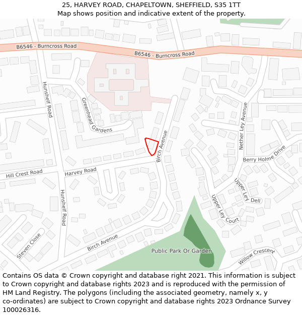 25, HARVEY ROAD, CHAPELTOWN, SHEFFIELD, S35 1TT: Location map and indicative extent of plot