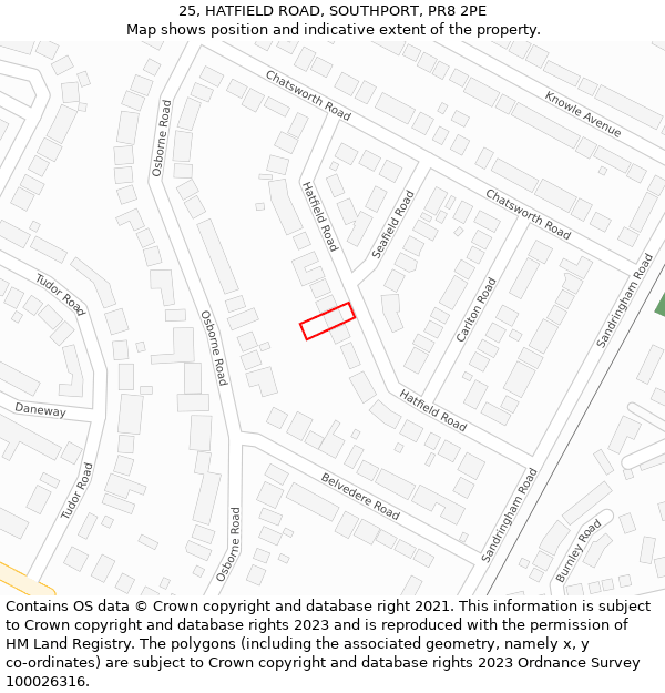 25, HATFIELD ROAD, SOUTHPORT, PR8 2PE: Location map and indicative extent of plot