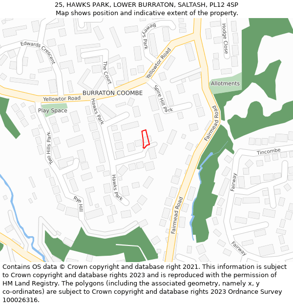 25, HAWKS PARK, LOWER BURRATON, SALTASH, PL12 4SP: Location map and indicative extent of plot