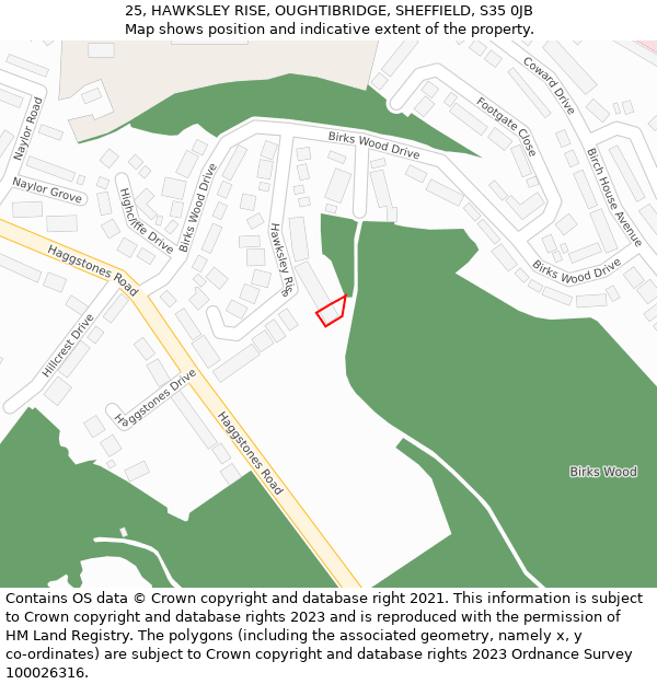 25, HAWKSLEY RISE, OUGHTIBRIDGE, SHEFFIELD, S35 0JB: Location map and indicative extent of plot