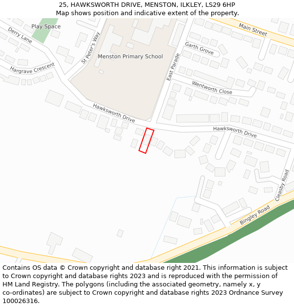 25, HAWKSWORTH DRIVE, MENSTON, ILKLEY, LS29 6HP: Location map and indicative extent of plot