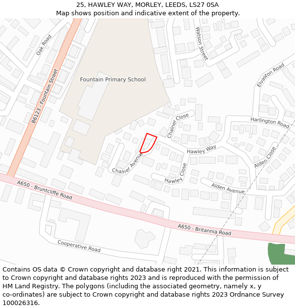 25, HAWLEY WAY, MORLEY, LEEDS, LS27 0SA: Location map and indicative extent of plot