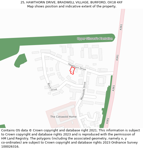 25, HAWTHORN DRIVE, BRADWELL VILLAGE, BURFORD, OX18 4XF: Location map and indicative extent of plot