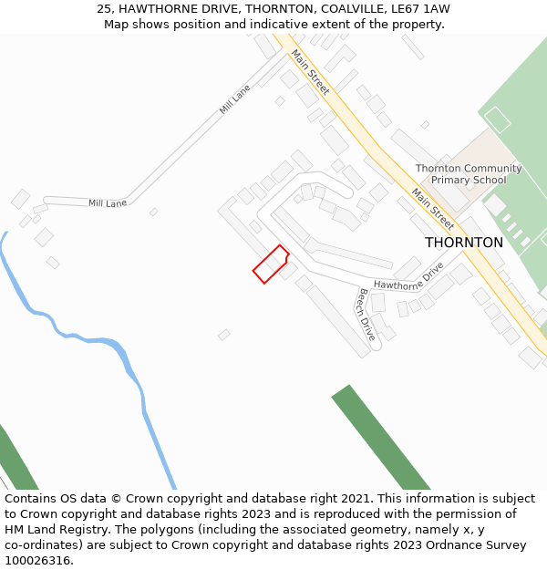 25, HAWTHORNE DRIVE, THORNTON, COALVILLE, LE67 1AW: Location map and indicative extent of plot