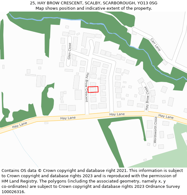 25, HAY BROW CRESCENT, SCALBY, SCARBOROUGH, YO13 0SG: Location map and indicative extent of plot