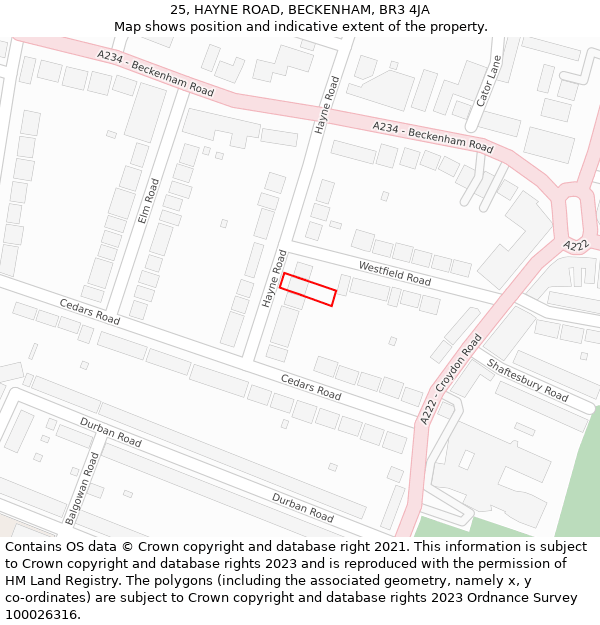 25, HAYNE ROAD, BECKENHAM, BR3 4JA: Location map and indicative extent of plot