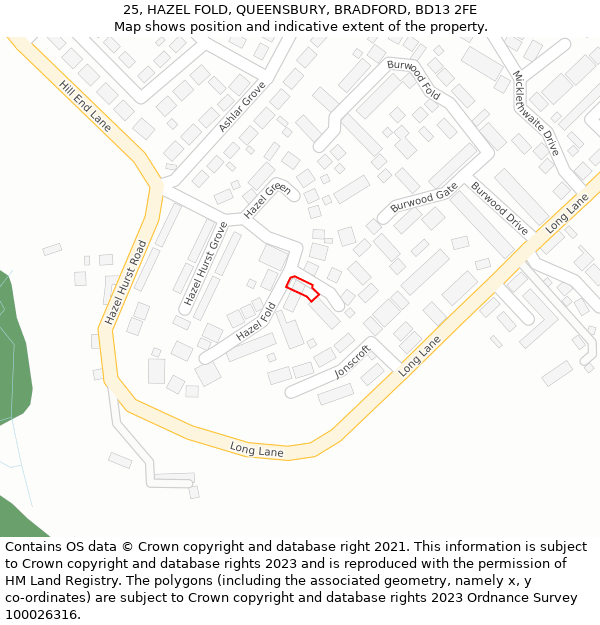 25, HAZEL FOLD, QUEENSBURY, BRADFORD, BD13 2FE: Location map and indicative extent of plot