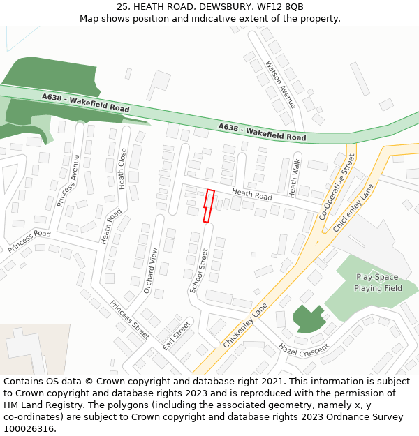 25, HEATH ROAD, DEWSBURY, WF12 8QB: Location map and indicative extent of plot