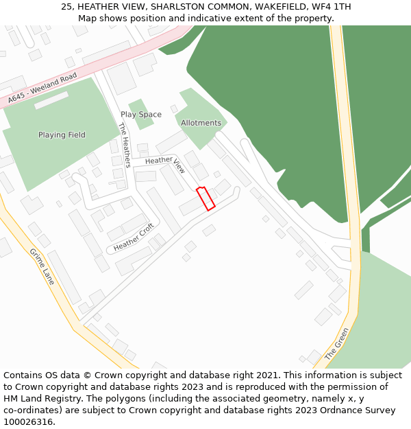 25, HEATHER VIEW, SHARLSTON COMMON, WAKEFIELD, WF4 1TH: Location map and indicative extent of plot