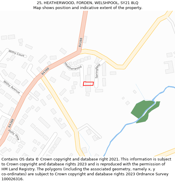 25, HEATHERWOOD, FORDEN, WELSHPOOL, SY21 8LQ: Location map and indicative extent of plot