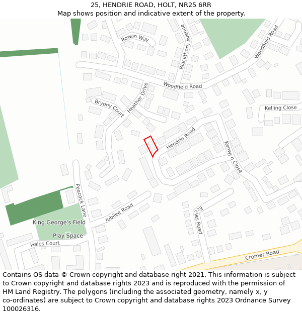 25, HENDRIE ROAD, HOLT, NR25 6RR: Location map and indicative extent of plot