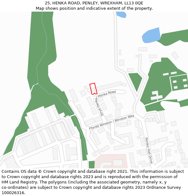 25, HENKA ROAD, PENLEY, WREXHAM, LL13 0QE: Location map and indicative extent of plot