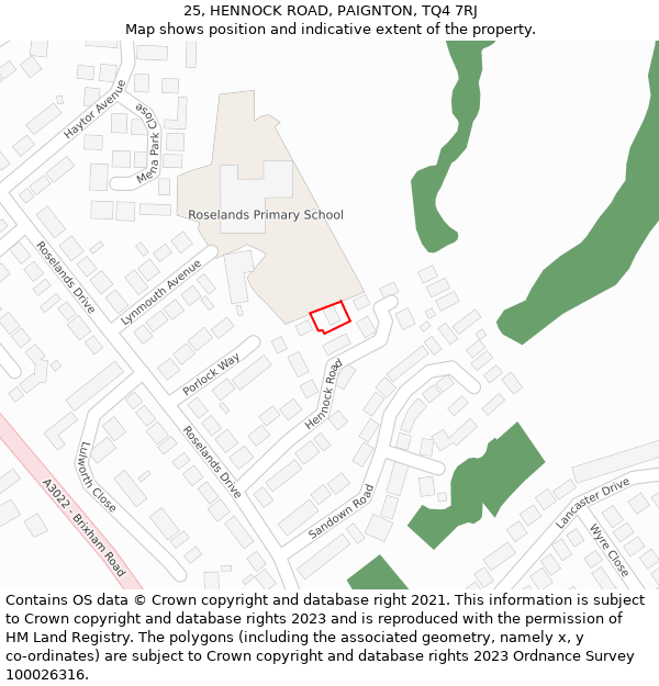 25, HENNOCK ROAD, PAIGNTON, TQ4 7RJ: Location map and indicative extent of plot
