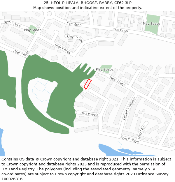 25, HEOL PILIPALA, RHOOSE, BARRY, CF62 3LP: Location map and indicative extent of plot