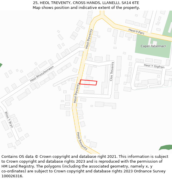 25, HEOL TREVENTY, CROSS HANDS, LLANELLI, SA14 6TE: Location map and indicative extent of plot