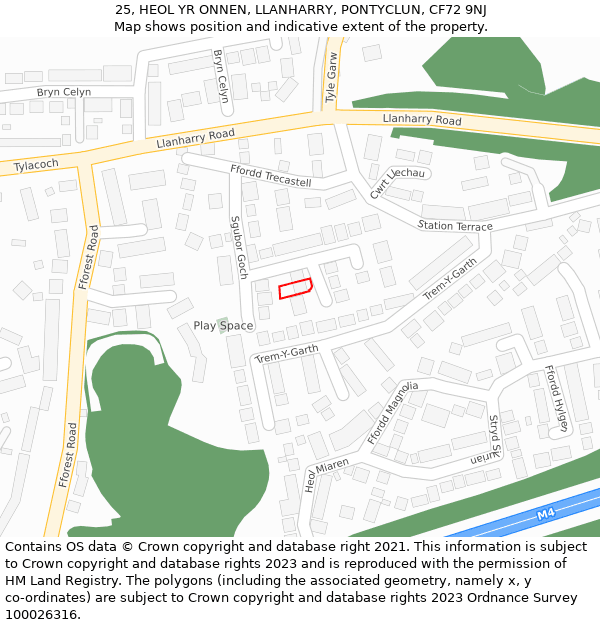 25, HEOL YR ONNEN, LLANHARRY, PONTYCLUN, CF72 9NJ: Location map and indicative extent of plot