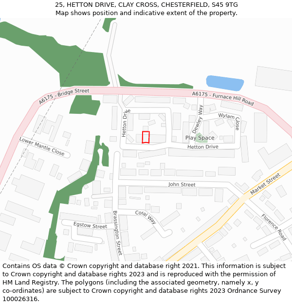 25, HETTON DRIVE, CLAY CROSS, CHESTERFIELD, S45 9TG: Location map and indicative extent of plot