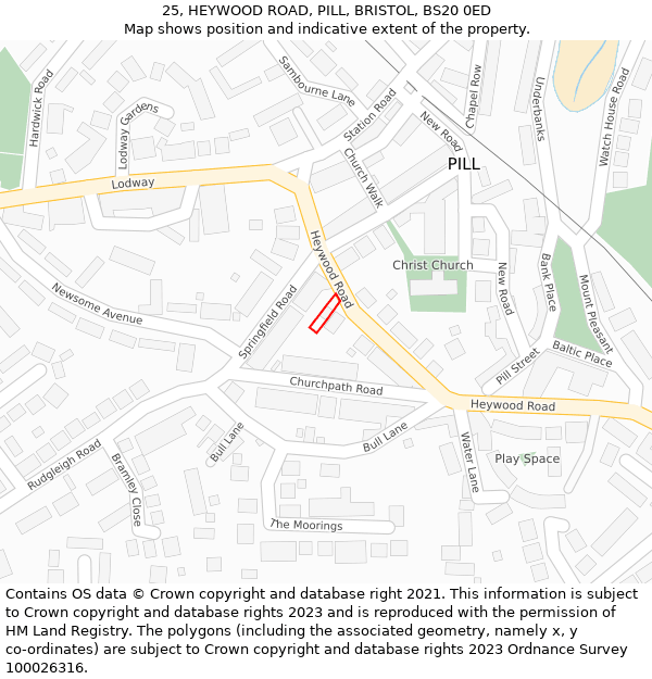 25, HEYWOOD ROAD, PILL, BRISTOL, BS20 0ED: Location map and indicative extent of plot