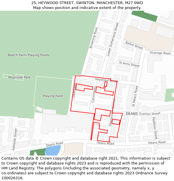 25, HEYWOOD STREET, SWINTON, MANCHESTER, M27 0WD: Location map and indicative extent of plot