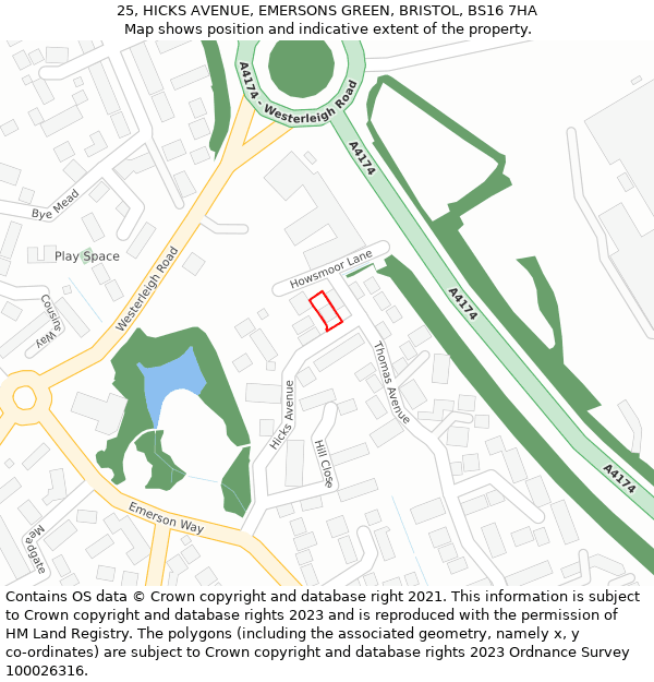 25, HICKS AVENUE, EMERSONS GREEN, BRISTOL, BS16 7HA: Location map and indicative extent of plot