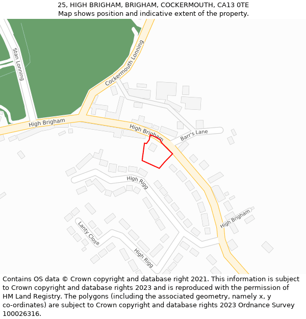 25, HIGH BRIGHAM, BRIGHAM, COCKERMOUTH, CA13 0TE: Location map and indicative extent of plot