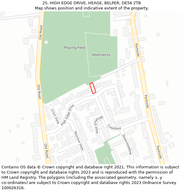 25, HIGH EDGE DRIVE, HEAGE, BELPER, DE56 2TB: Location map and indicative extent of plot