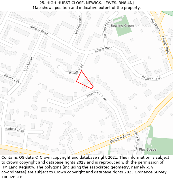 25, HIGH HURST CLOSE, NEWICK, LEWES, BN8 4NJ: Location map and indicative extent of plot