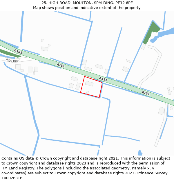 25, HIGH ROAD, MOULTON, SPALDING, PE12 6PE: Location map and indicative extent of plot