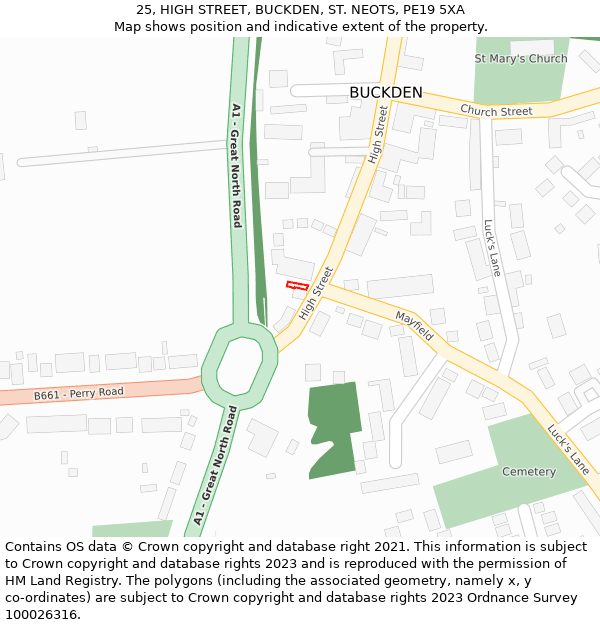 25, HIGH STREET, BUCKDEN, ST NEOTS, PE19 5XA: Location map and indicative extent of plot