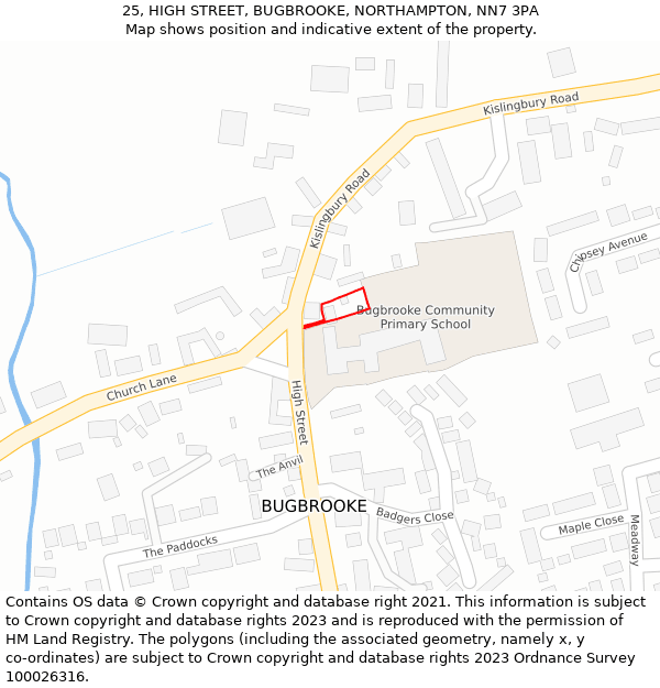 25, HIGH STREET, BUGBROOKE, NORTHAMPTON, NN7 3PA: Location map and indicative extent of plot