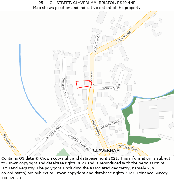 25, HIGH STREET, CLAVERHAM, BRISTOL, BS49 4NB: Location map and indicative extent of plot