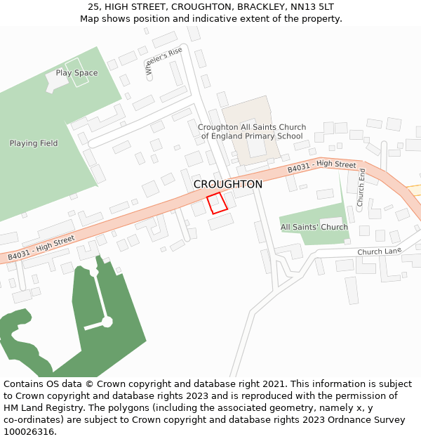 25, HIGH STREET, CROUGHTON, BRACKLEY, NN13 5LT: Location map and indicative extent of plot